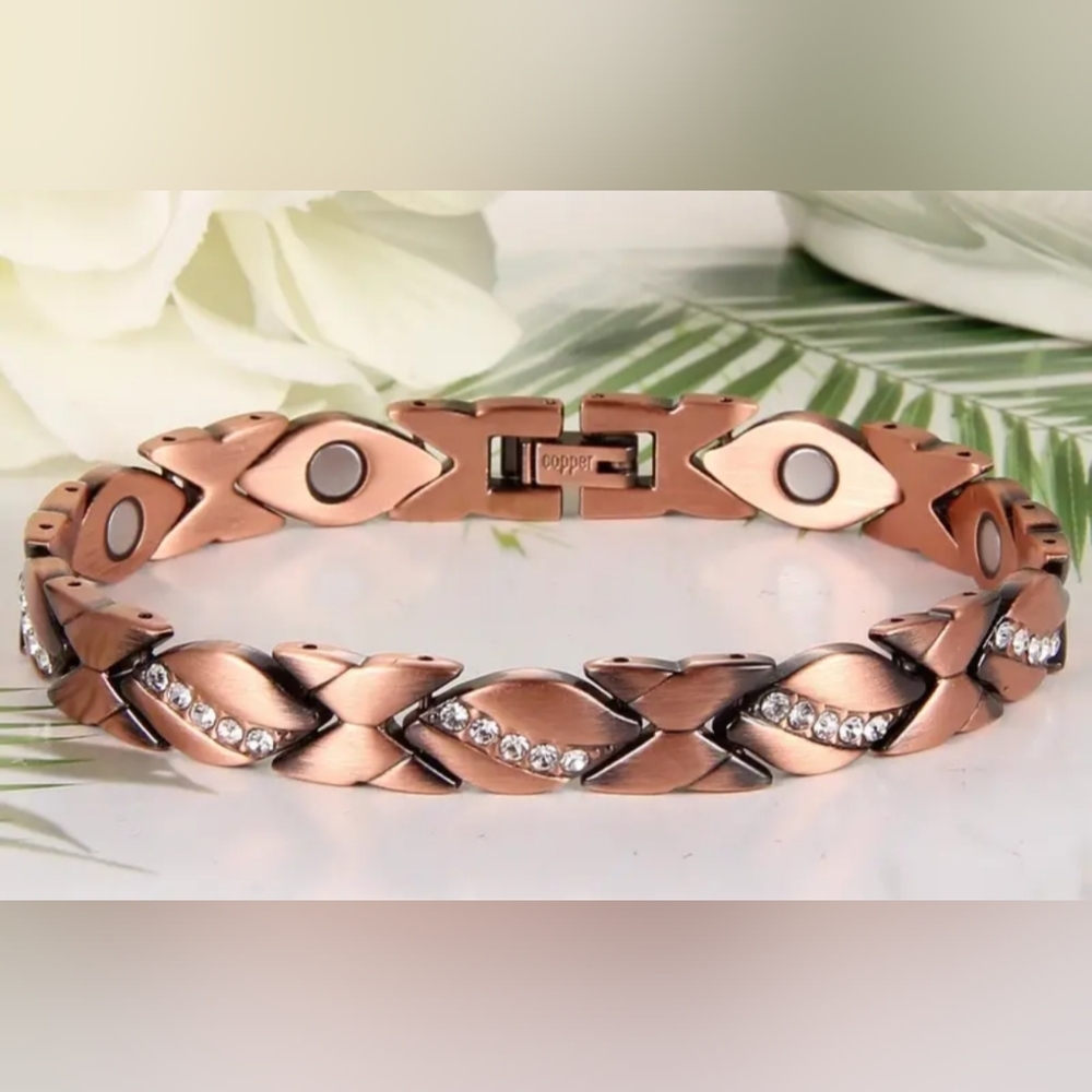 NEW Glam Elegant Rose Gold‎ Magnetic Bracelet with Rhinestones-(#0229)